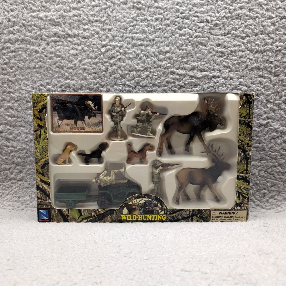 Vintage New-Ray Toys Figure Wild Hunting Moose Dog Hunter Playset Figure 2005